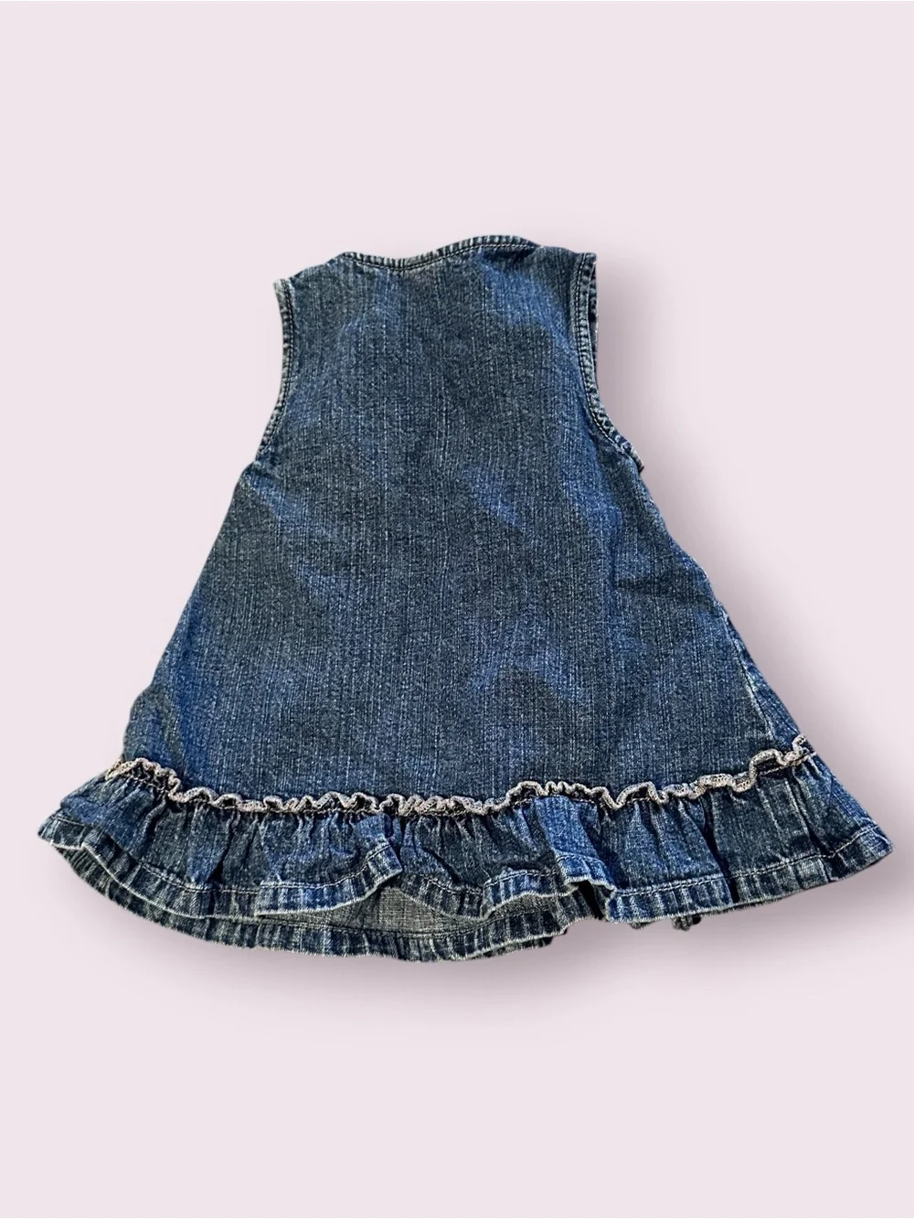 Vintage OshKosh B'gosh Denim Wrap Dress Floral Embroidery Size 12 Months